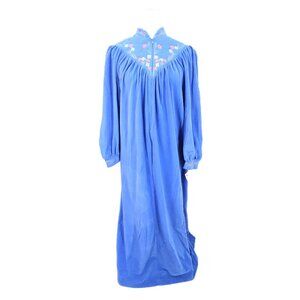VTG Vanity Fair Robe Kaftan House Dress Zip Front USA 70s Periwinkle Blue Fleece